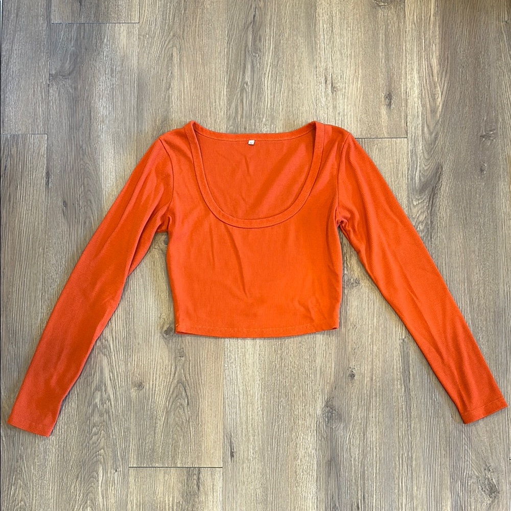 Women's Orange Long Sleeve Crop Top
